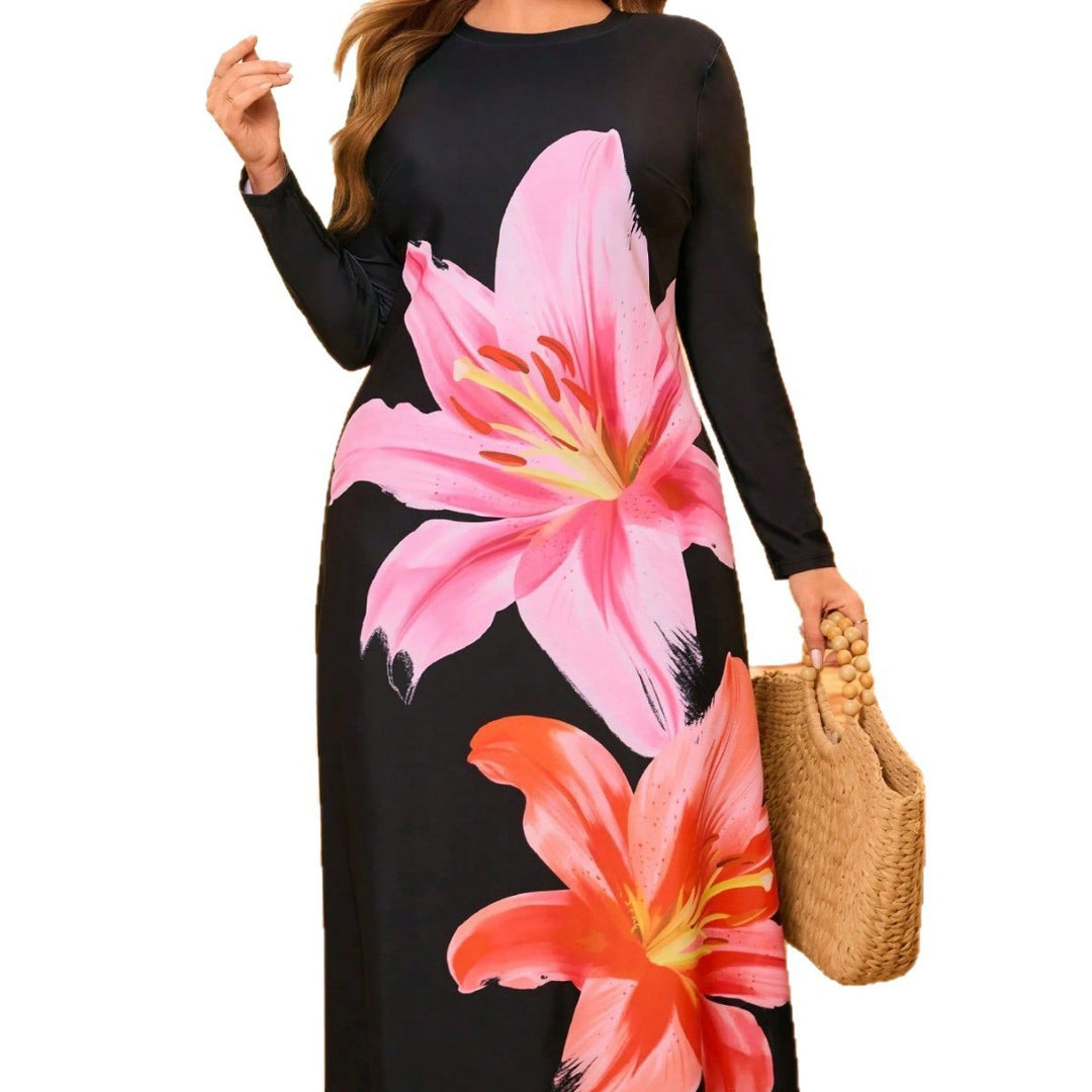 Women's maxi swimsuit with floral appliqués Mune Fashion