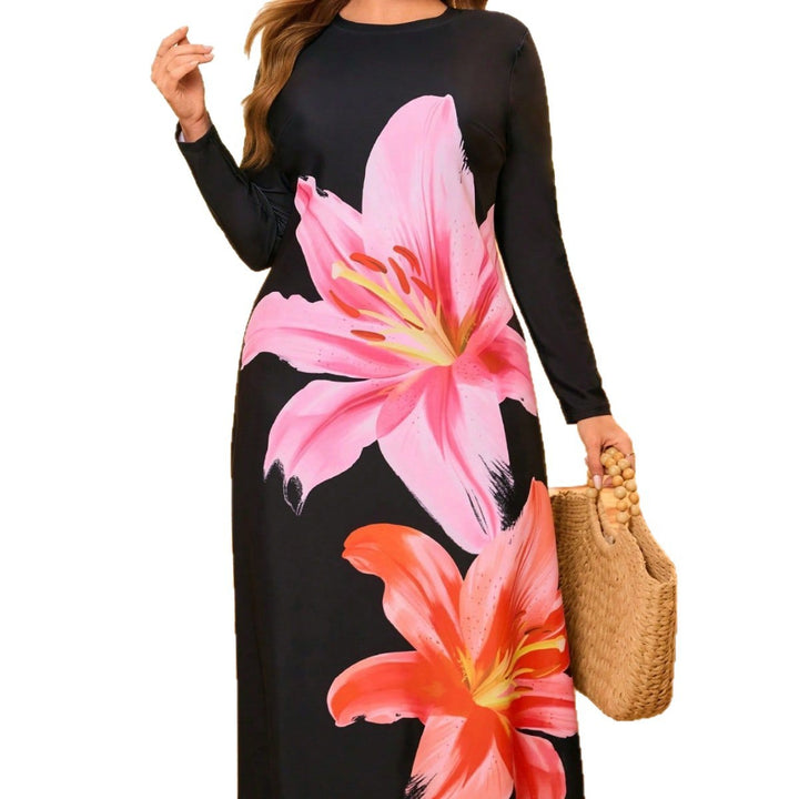 Women's maxi swimsuit with floral appliqués Mune Fashion