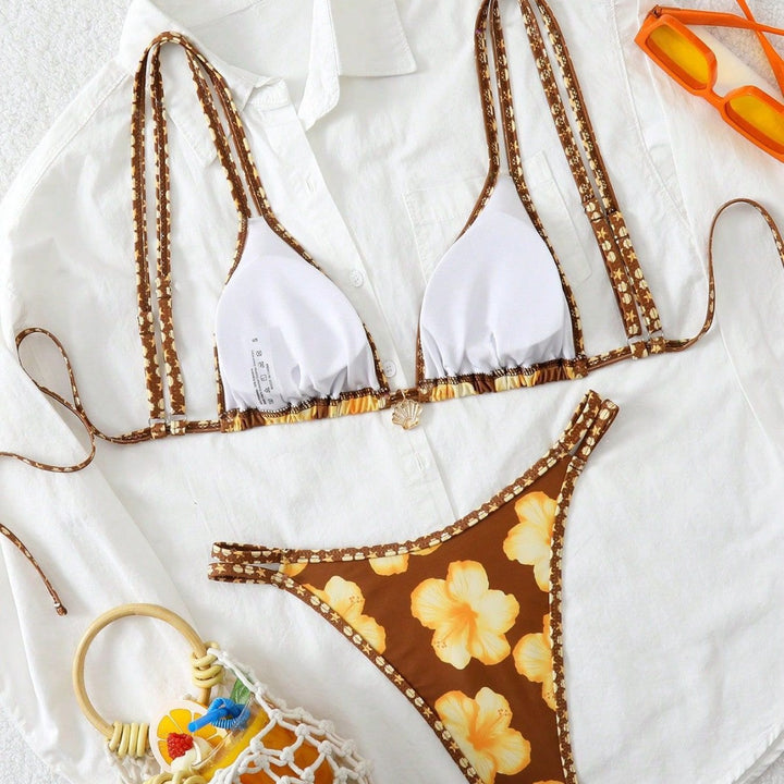 Women Triangle Bikini with Exotic Hibiscus Pattern Mune Fashion