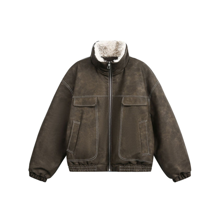 Men's Boxy Suede-Look Blouson with Teddy Lining and High Collar Mune Fashion