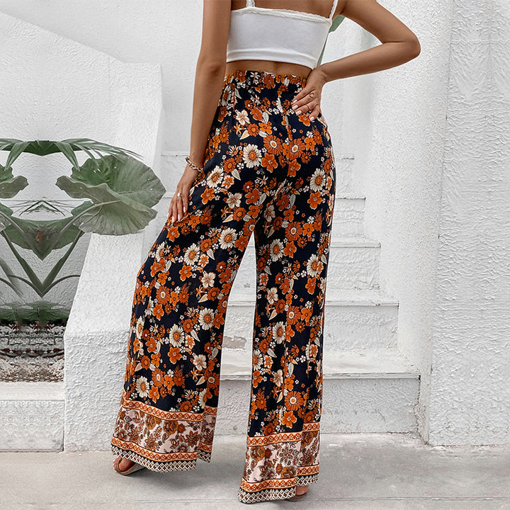 Women's High-Waisted Wide Palazzo Pants with Floral Allover Print and Side Pockets Mune Fashion