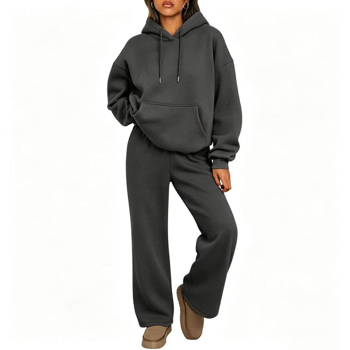 Women's Oversized Hoodie Set with Kangaroo Pocket and Wide Palazzo Pants Drune