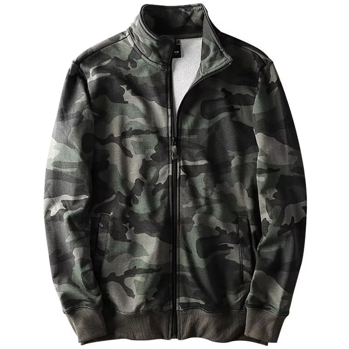Men's Camouflage Cotton Fleece Zip Jacket with Stand Collar and Ribbed Cuffs Mune Fashion