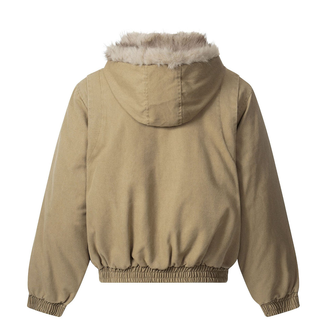 Men's canvas bomber jacket with removable faux fur hood and elastic hem Mune Fashion
