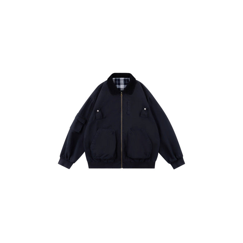 Unisex Oversized Blouson in Workwear style with cord collar and checked lined interior Mune Fashion