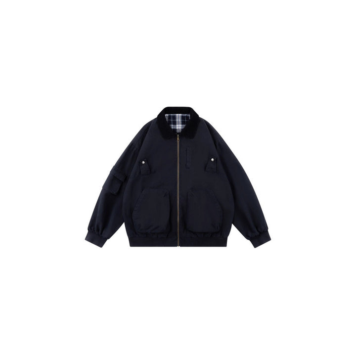 Unisex Oversized Blouson in Workwear style with cord collar and checked lined interior Mune Fashion