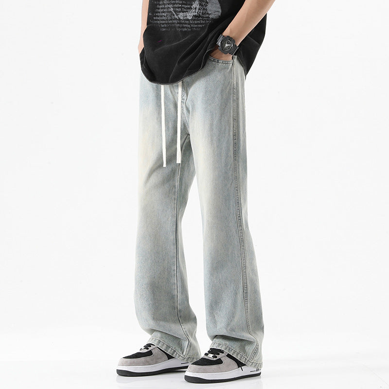 Men's Floor-Length Stonewashed Baggy Jeans with Extra Wide Leg and Low Crotch Mune Fashion