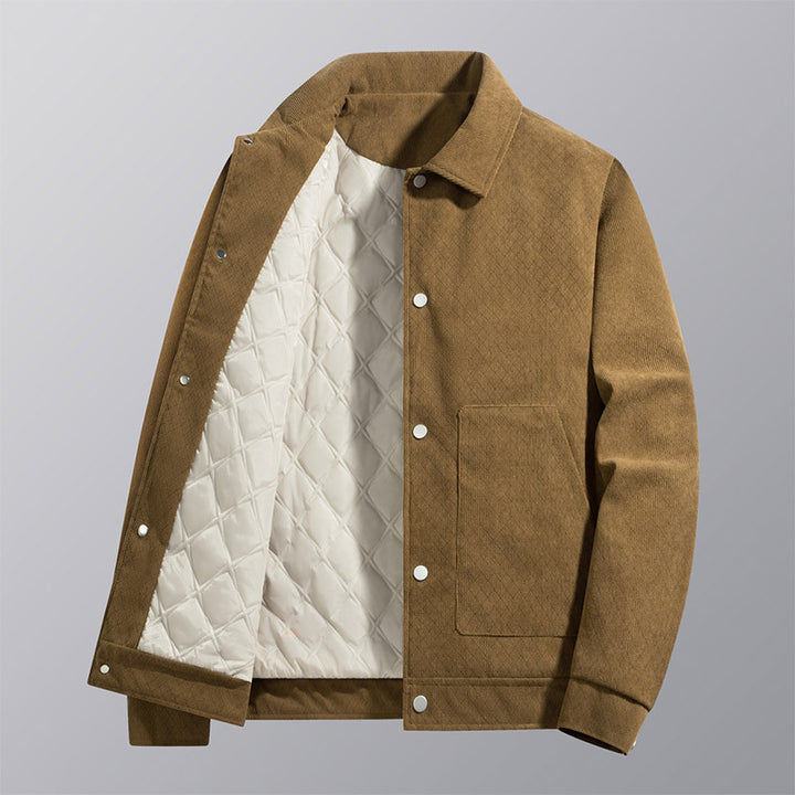 Men's  quilted-lined corduroy overshirt jacket with snap front and patch pockets Mune Fashion