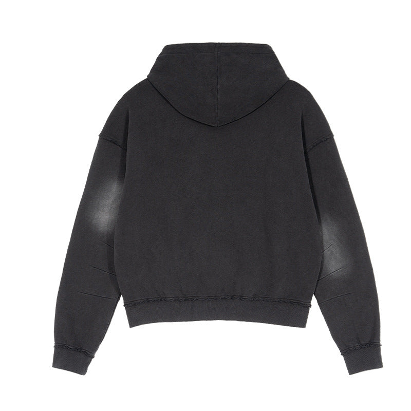 Unisex Oversized Hoodie with Frayed Hem, Kangaroo Pocket and Washed Bleach Effect Mune Fashion