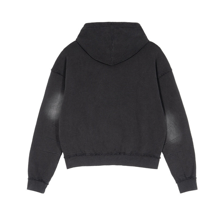 Unisex Oversized Hoodie with Frayed Hem, Kangaroo Pocket and Washed Bleach Effect Mune Fashion