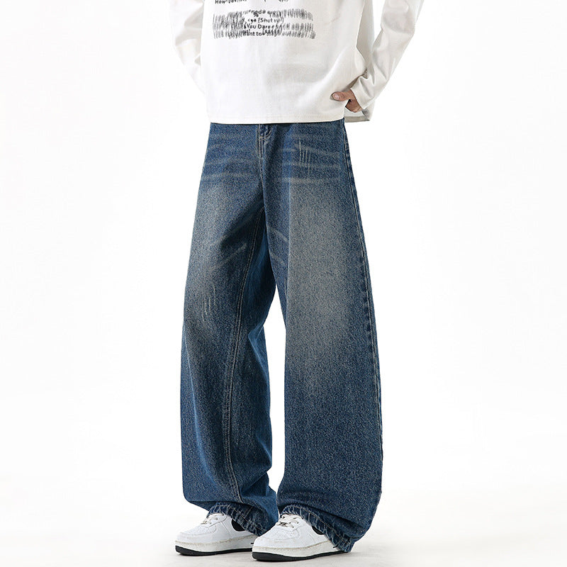 Men's Relaxed Wide-Leg Denim Pants with Extra Wide Leg and Vintage Fade Mune Fashion