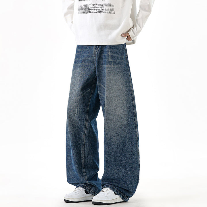 Men's Relaxed Wide-Leg Denim Pants with Extra Wide Leg and Vintage Fade Mune Fashion