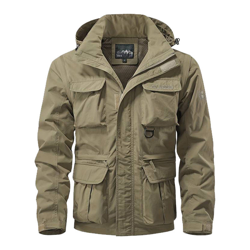 Men's multifunctional field jacket with hood, water-repellent shell, and organizer pockets Mune Fashion