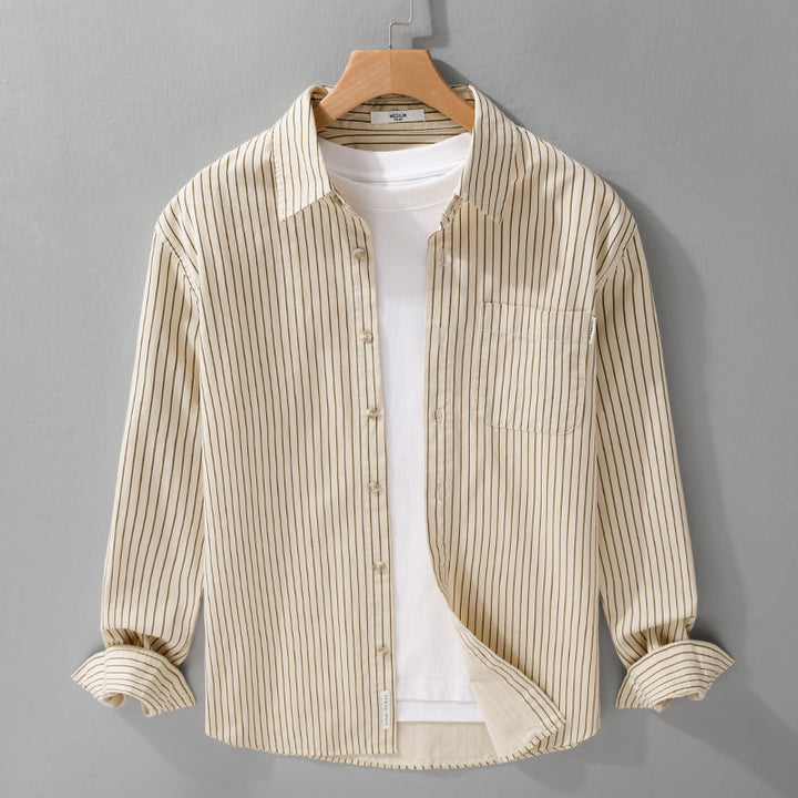 Men's Shirt Jackets-Cut with fine pinstripe and soft cotton blend Mune Fashion