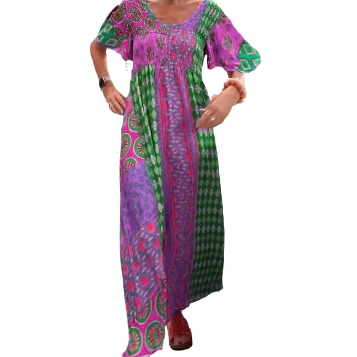 Women's Boho Max Dress with Smocked Top and Flowing Wide Skirt Mune Fashion
