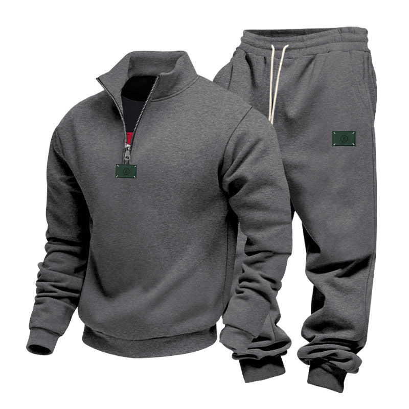Men's comfortable half-zip sweat set with tapered joggers and elastic drawstring Mune Fashion