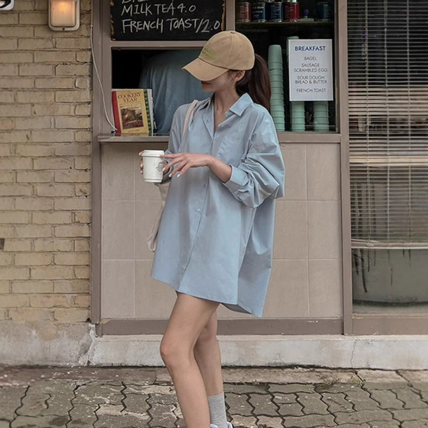 Women Lightweight Oversized Poplin Shirt Dress with Boxy Silhouette and Wide Cuffs Mune Fashion