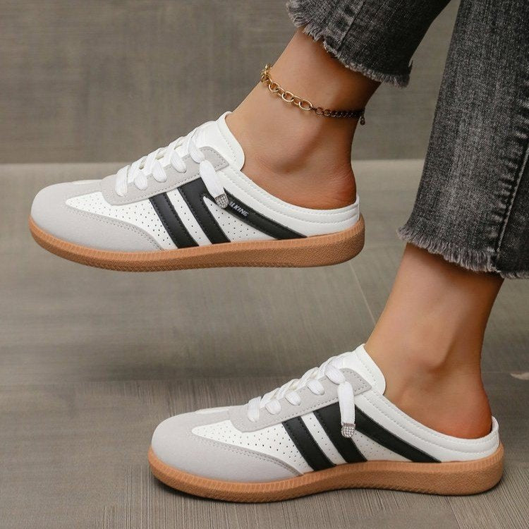 Damen Offene Sneaker‑Mules im Retro‑Tennisstil mit Gummisohle Mune Fashion
