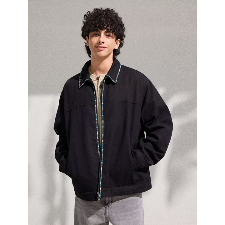 Men's Lightweight Blouson Jacket with Contrasting Trim Band Mune Fashion