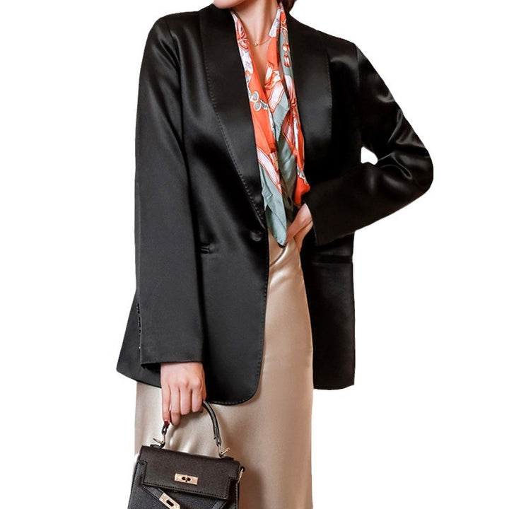 Women Elegant Satin Blazer Mune Fashion