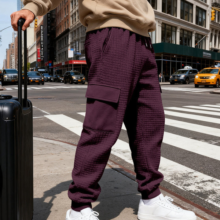 Men's Textured Cargo Jogging Pants with Drawstring, Snap Flap Pockets and Ribbed Cuffs Mune Fashion