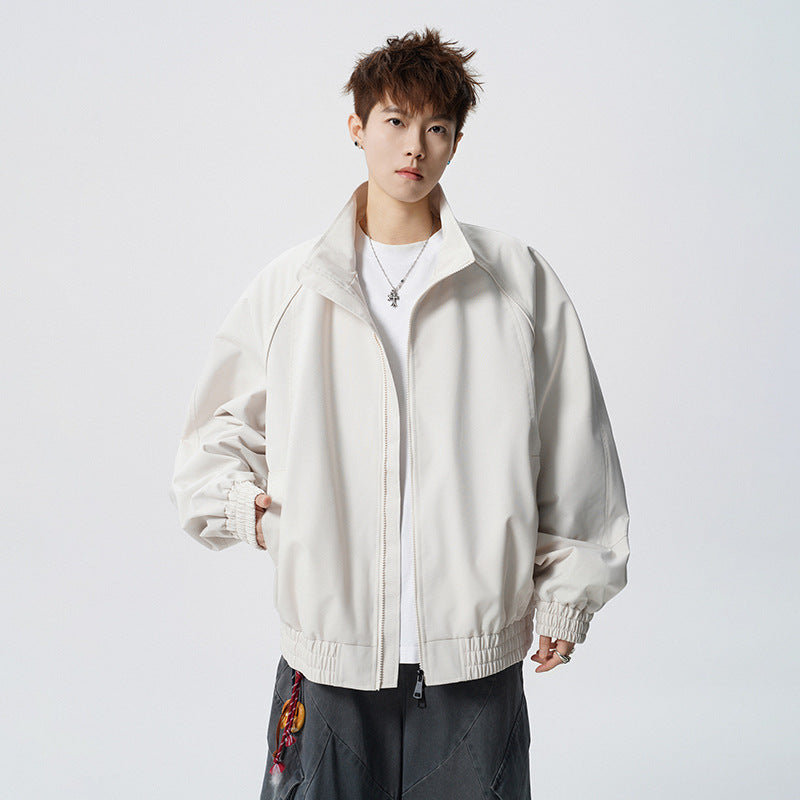 Unisex Oversized Windbreaker with Stand-up Collar and Raglan Sleeves Mune Fashion