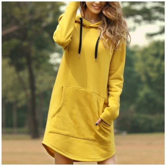 Women's hooded dress made of sweat fabric, oversized cut with kangaroo pocket Mune Fashion