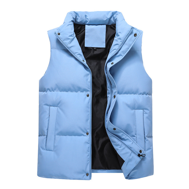 Men's Sleeveless Quilted Thermal Vest with Stand-Up Collar and Two-Way Zipper Mune Fashion