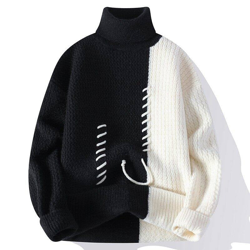 Unisex oversized knit sweater with cable pattern and decorative stitching Mune Fashion