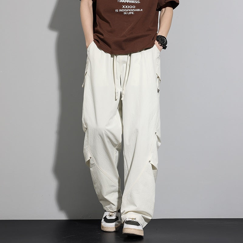 Men's Utility Cargo Lounge Pants with Drawstring Waist, Multiple Pockets & Wide Leg Mune Fashion