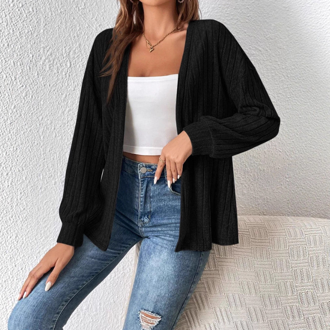 Women's Open Ribbed Long Cardigan made of fine knit with Oversized Sleeves Mune Fashion