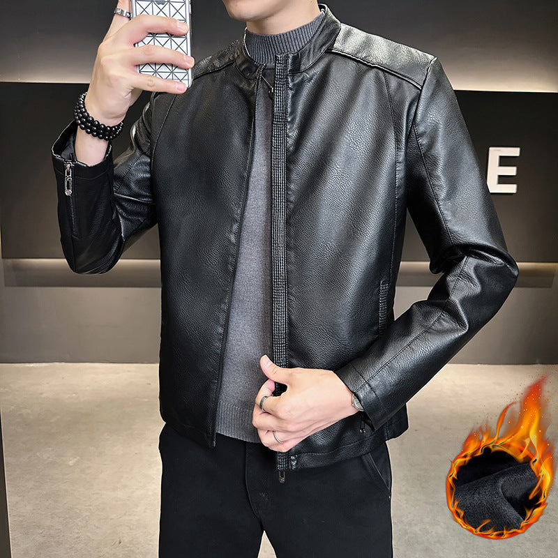 Men's Fashion Faux Leather Jacket with High Collar Mune Fashion