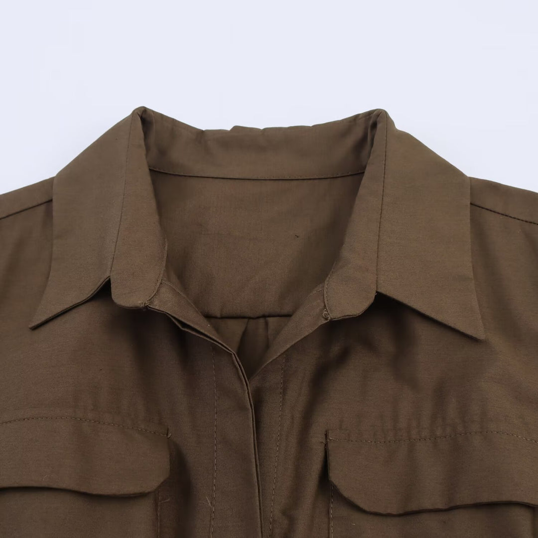Women's Shirt Dress with Waist Belt and A-Line Skirt Mune Fashion
