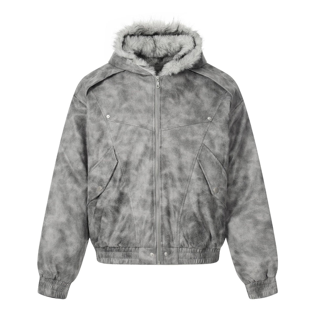 Women's short jacket in vintage suede look with hood and teddy lining Mune Fashion