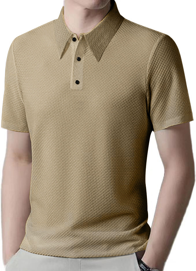 Men's nano microstructure polo shirt with shirt collar, subtle button placket, and breathable jersey Mune Fashion