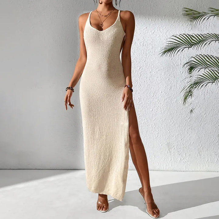 Women fitted summer max dress with exciting side slit Mune Fashion
