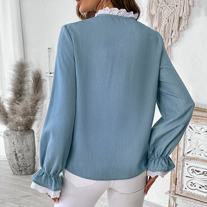 Ladies Romantic Blouse with Crochet Lace Trim and Balloon Sleeves Mune Fashion