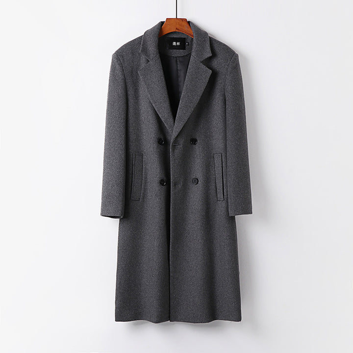 Men's Double-Breasted Wool Coat with Shawl Collar and Long Cut Mune Fashion