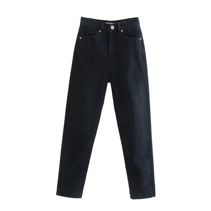Women's High-Waisted Denim Jeans with Tapered Leg Mune Fashion