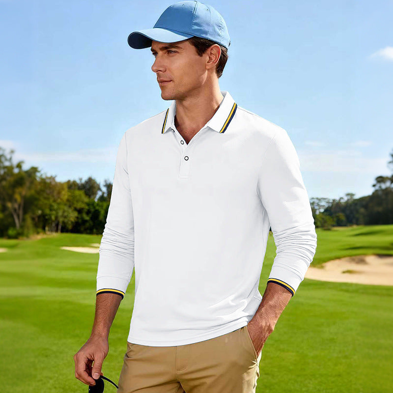 Men's Golf Performance Polo Shirt Long Sleeve Breathable with Contrast Collar Mune Fashion