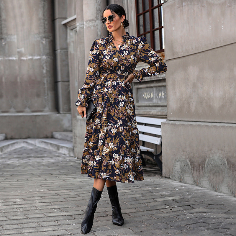 Ladies Floral Maxi Dress with Ruffle Details Mune Fashion