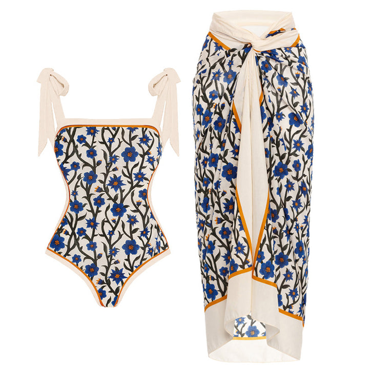 Women's Swimwear Set with Floral Swimsuit and Matching Maxi Skirt Mune Fashion