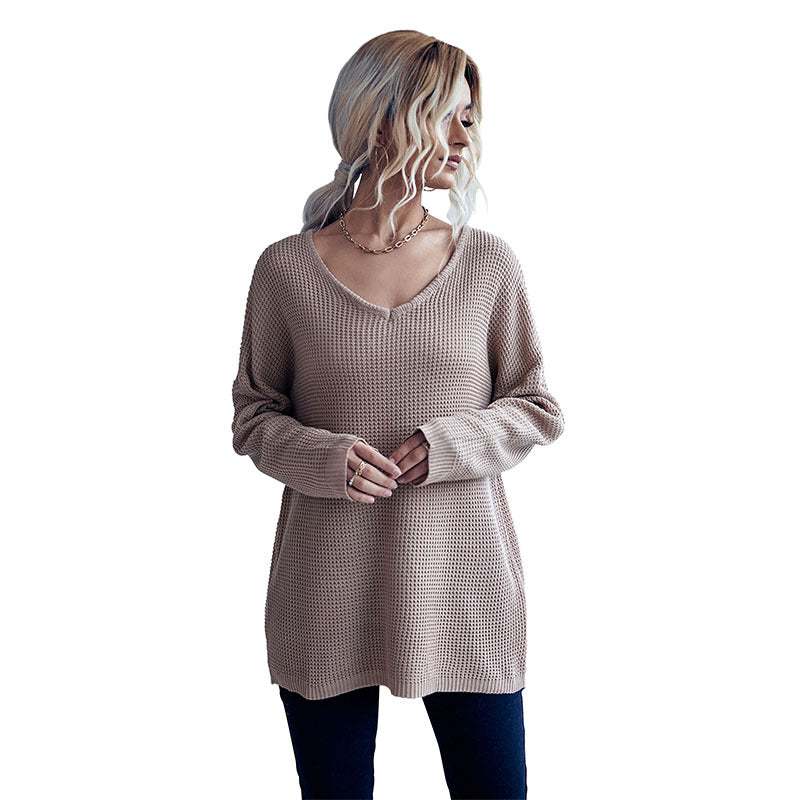Women's Oversize Waffle Knit Sweater with One-Shoulder Cut and Casual Hem Mune Fashion