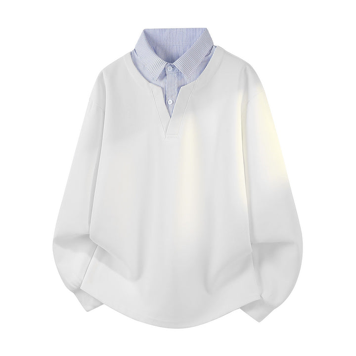 Women's oversized sweatshirt with integrated shirt collar, V-neck and rounded hem Mune Fashion
