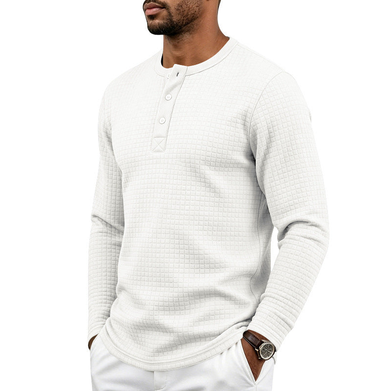 Men's Textured Thermal Henley Long Sleeve Shirt with Waffle Texture and Rounded Hem Mune Fashion