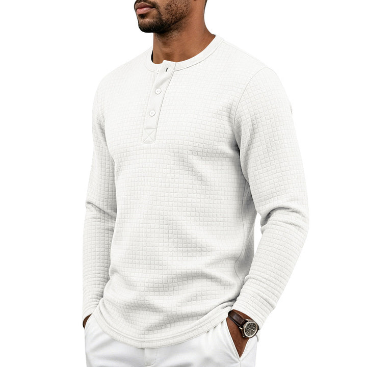 Men's Textured Thermal Henley Long Sleeve Shirt with Waffle Texture and Rounded Hem Mune Fashion