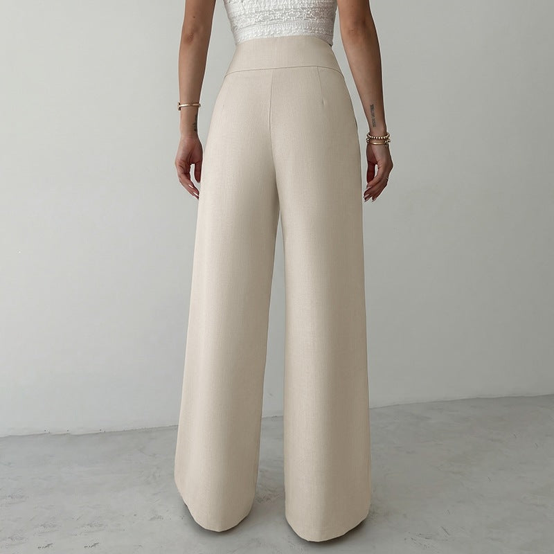 Women's Wide-Leg Pants with High Waist and Decorative Belt Mune Fashion
