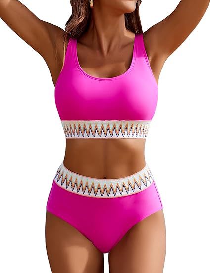Women's High-Cut Sports Bikini with Colored Band Mune Fashion