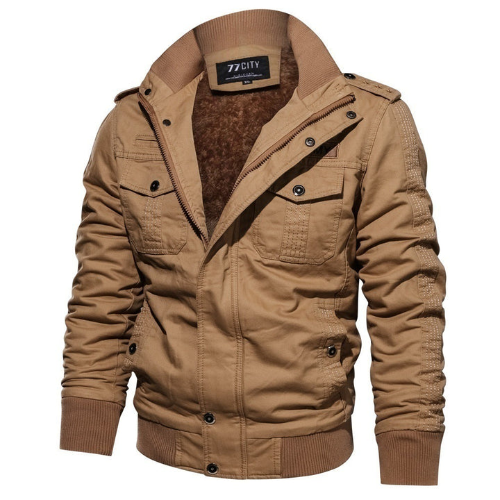 Men's military-inspired bomber field jacket with epaulettes, concealed zipper, and flap chest pockets Mune Fashion