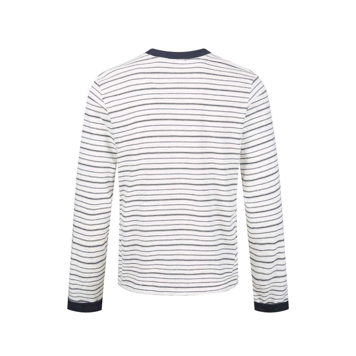 Men's Striped Long Sleeve Shirt Made of Cotton Blend with Ribbed Round Neck